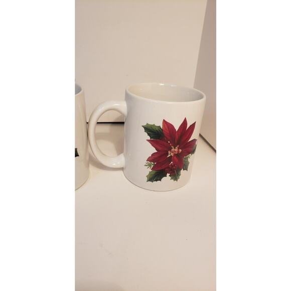 Set of 4 Poinsettia Coffee Mugs Holiday Christmas Floral White Red Green - Picture 5 of 14